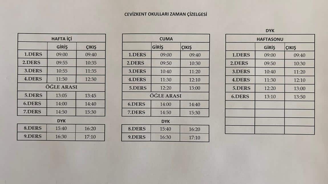 OKUL GİRİŞ ÇIKIŞ SAATLERİ HAKKINDA BİLGİLENDİRME